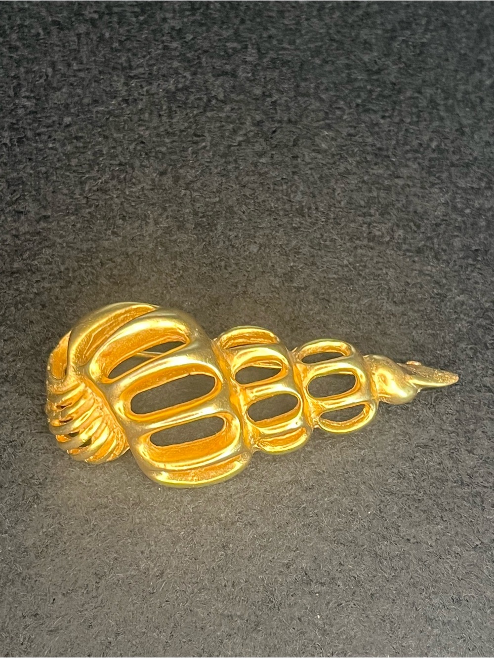 Vintage Gold Tone Spiral Shell Brooch Nautical Statement Pin
